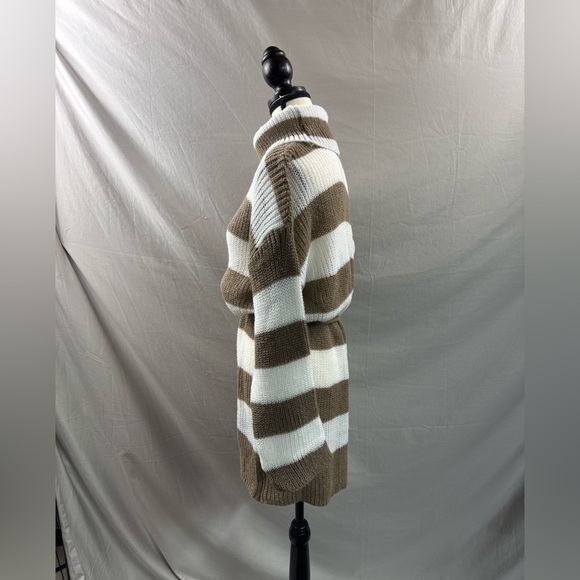 Oversized Striped Turtleneck Drop Shoulder Short Sweater Dress - Picture 6 of 7